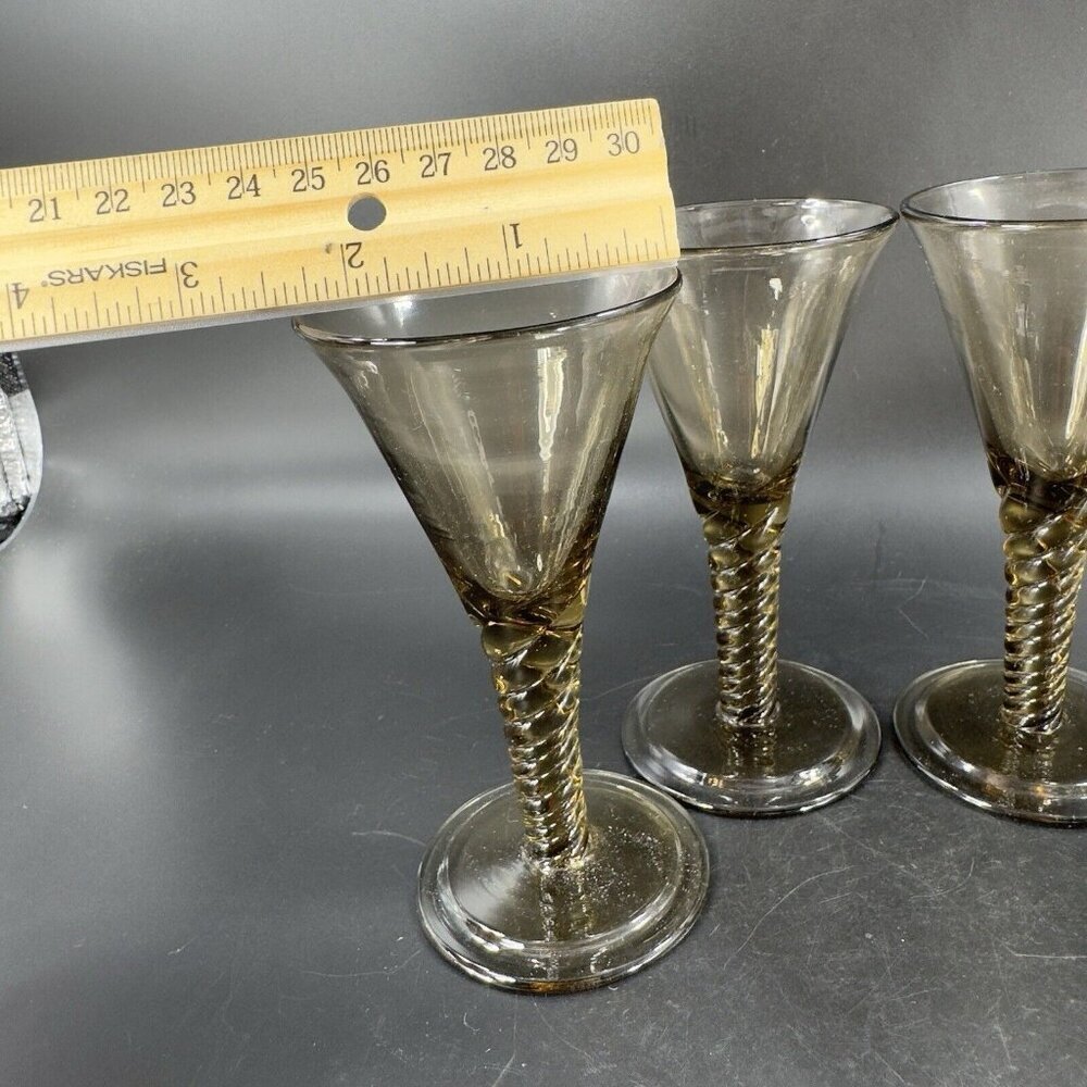 SIMON GATE Smokey Amber Goblet Glasses Spiral Stems Sandvik Orrefors 1920s Set 4 - Picture 7 of 16